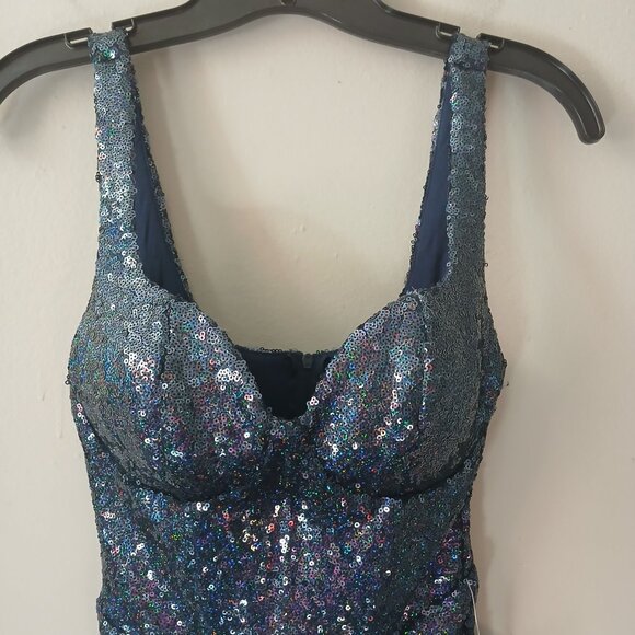 B. Darlin Jrs Sz 1/2 Sequin‎ Sweetheart Mini Dress Blue Zipper Sleeveless Lined - Picture 2 of 16